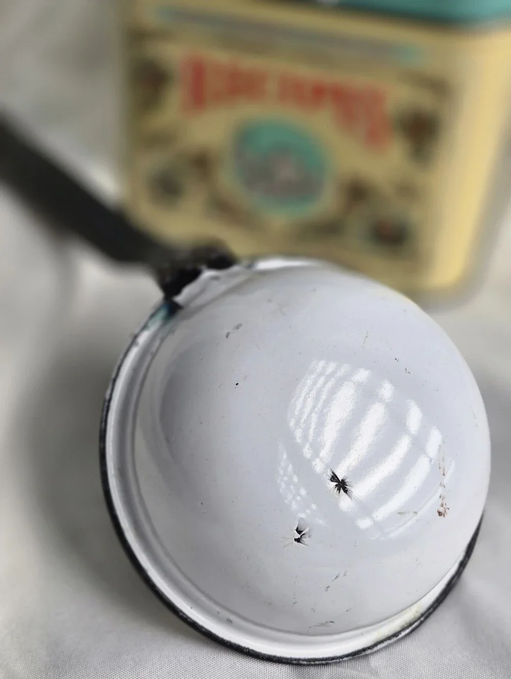 Black and White Enamel Ladle / Vintage Kitchen